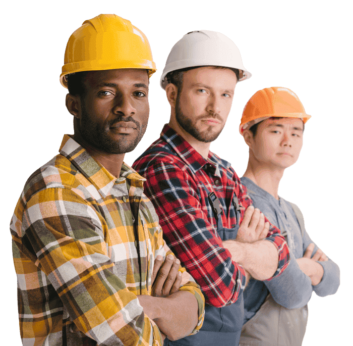 Diverse team of skilled construction workers collaborating on an epoxy flooring installation project