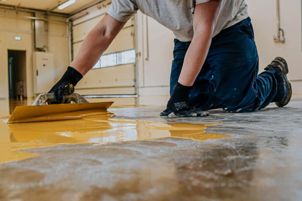 Durable polyurethane floor coating application for garage flooring completed in Will County, Illinois